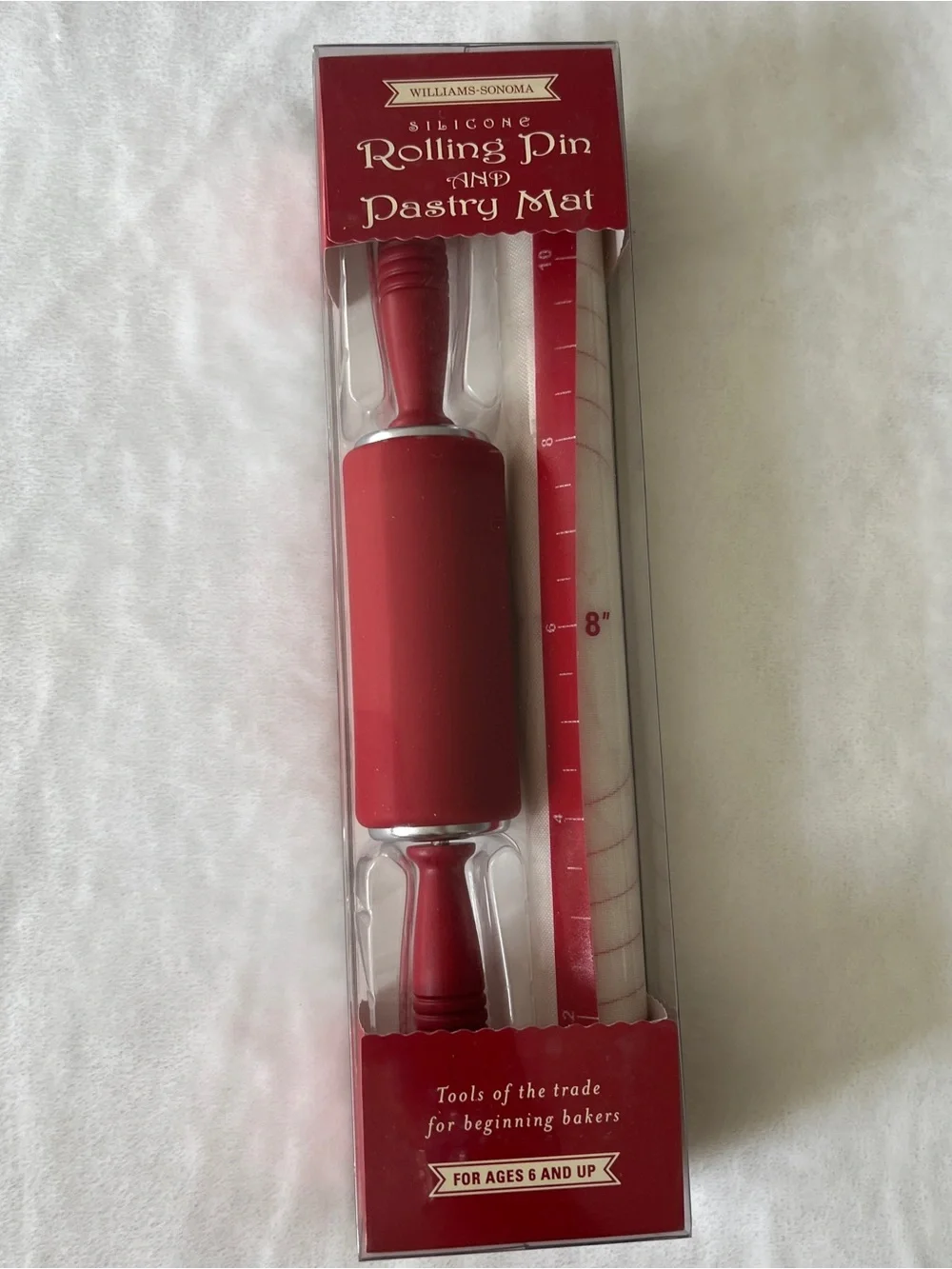 Williams Sonoma Red Silicone Rolling Pin with Matching Pastry Mat